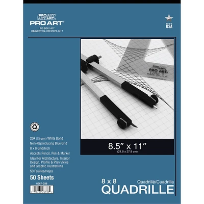 Pro Art® 8" x 8" Grid/Inch Quadrille Pad, 8.5" x 11"