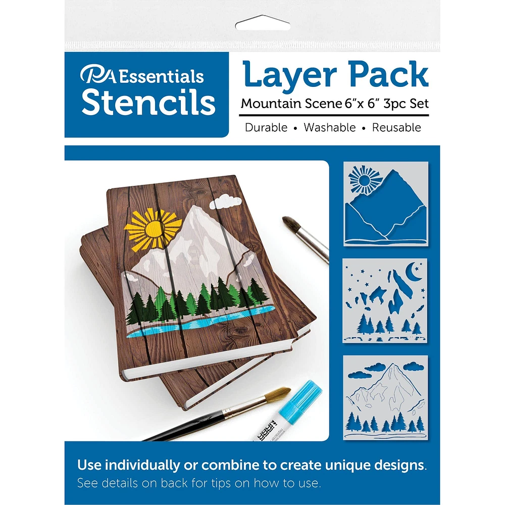 PA Essentials 6'' x 6'' Mountain Scene Layer Pack Stencil Set, 3ct.