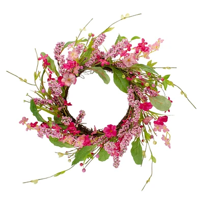 18" Pink Geranium & Berry Artificial Spring Floral Wreath