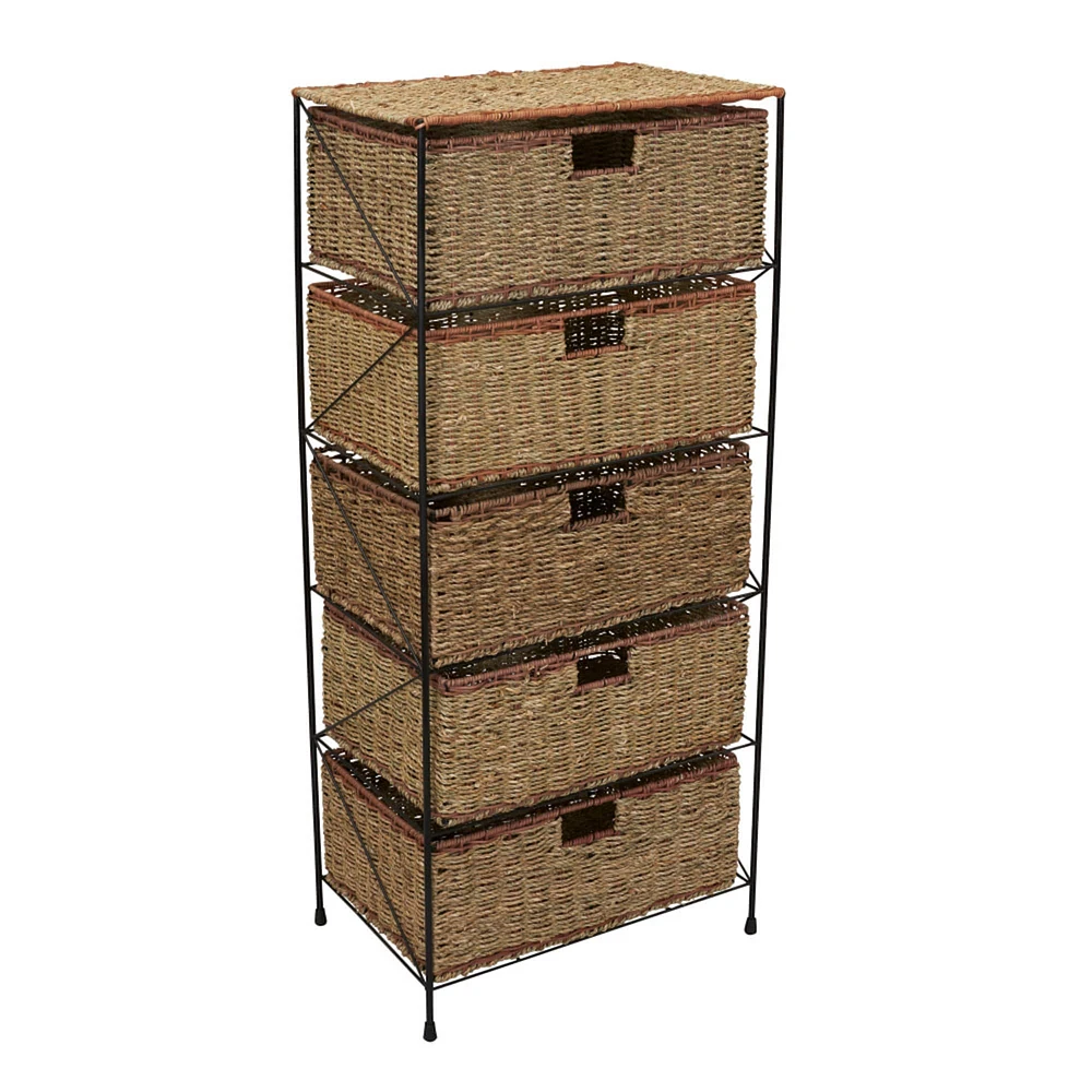 Household Essentials 5 Drawer Seagrass Wicker Storage Unit