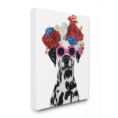 Stupell Industries Dalmatian Dog Flower Crown & Round Sunglasses Canvas Wall Art