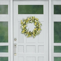 30" Yellow & White Dogwood & Daisy Floral Spring Wreath