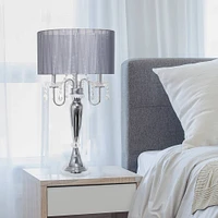 Elegant Designs™ 31" Gray Sheer Shade Table Lamp with Hanging Crystals