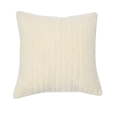 White Square Quilted Velvet Pillow Cover with Channel Stitch