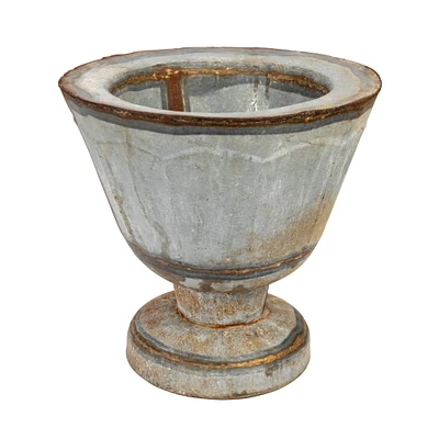 16" Zinc Round Metal Footed Planter with Distressed Finish