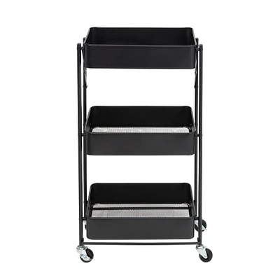 Honey Can Do Black 3-Tier Folding Cart with Wheels