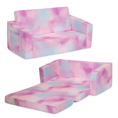 Delta Children 30" Pink Tie Dye Cozee Flip Out 2-in-1 Convertible Chair to Lounger