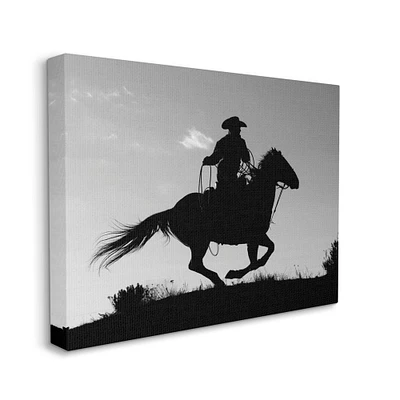 Stupell Industries Southwestern Cowboy Silhouette Black White Horse Canvas Wall Art