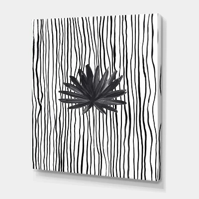 Designart - Black and White Tropical Leaf On Striped III