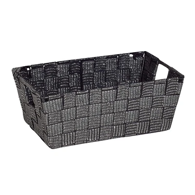 Simplify Small Black/Silver Lurex Striped Woven Storage Shelf Bin