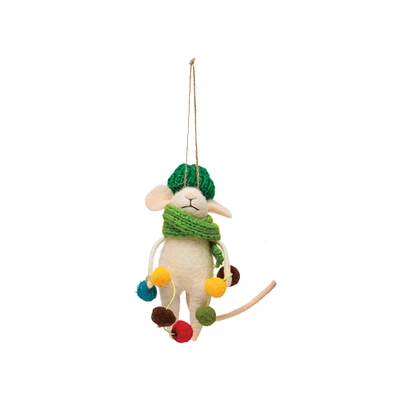 5.5" Bundled Up Mouse Wool Felt Ornament