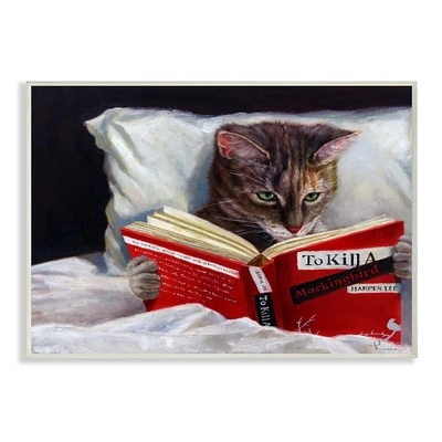 Stupell Industries Cat Reading a Book in Bed Wall Plaque