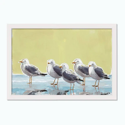 Sunny Seagulls 20" x 30" White Framed Print Under Plexiglass