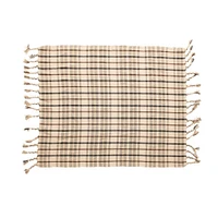 Bloomingville Charcoal & Brown Woven Recycled Cotton Blend Plaid Throw with Tassels