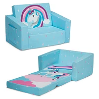 Delta Children Blue Unicorn Cozee Flip Out 2-in-1 Convertible Chair to Lounger