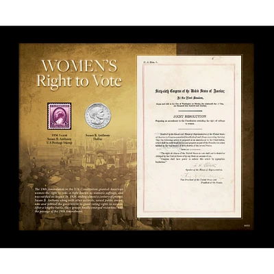 Women's Right To Vote Susan B. Anthony Stamp and Coin Black 8" x 10" Frame