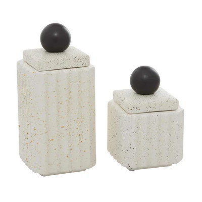 White Ceramic Contemporary Decorative Jar Set with Black Handles