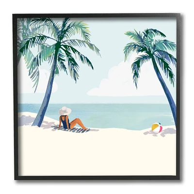 Stupell Industries Woman Lounging under Palm Tree Coastal Landscape,12" x 12"