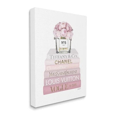 Stupell Industries Pink Rose Bouquet Fashion Style Bookstack Canvas Wall Art