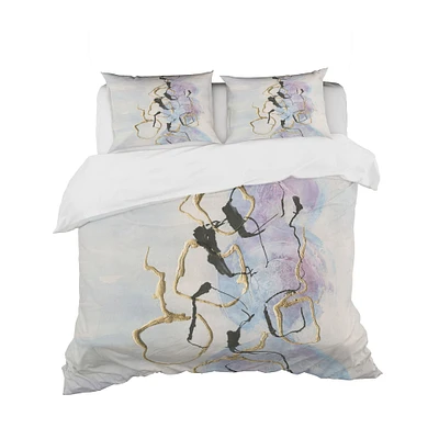 Designart 'Gold Lines on Pastel I' Geometric Bedding Set - Duvet Cover & Shams