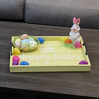 Elegant Designs™ 15.5" Yellow Wash Hoppy Easter Serving Tray with Handles