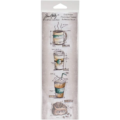 Stampers Anonymous Tim Holtz® Fresh Brewed Mini Blueprints Strip Cling Stamps