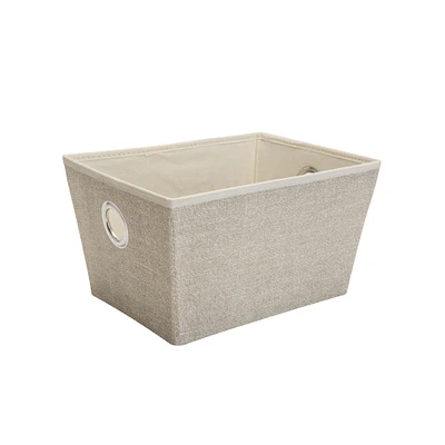 Simplify Medium Beige Faux Jute Grommet Storage Tote Bin