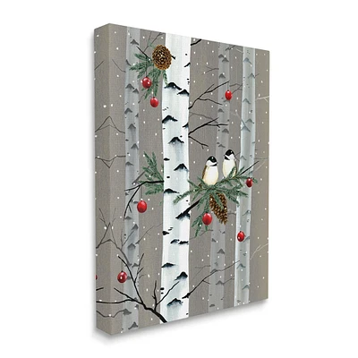 Stupell Industries Birds and Holiday Ornaments Birch Tree Forest  Canvas Wall Art 