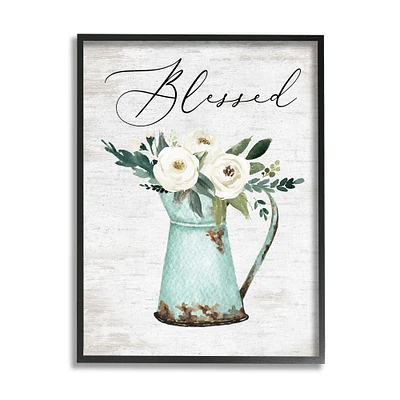 Stupell Industries Blessed Phrase Vintage Farm Can White Flower Bouquet Framed Wall Art