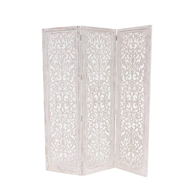 White Mango Wood Farmhouse Room Divider Screen, 69 " x 60 " x 1 "