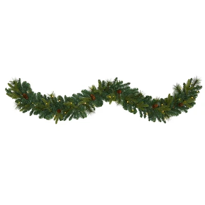 6ft. Pre-Lit Clear LED Mixed Pine & Pinecone Artificial Garland