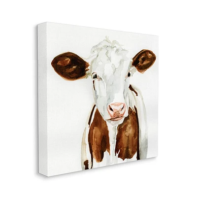 Stupell Industries Farm Cow Portrait Neutral Watercolor Brown Tan Canvas Wall Art