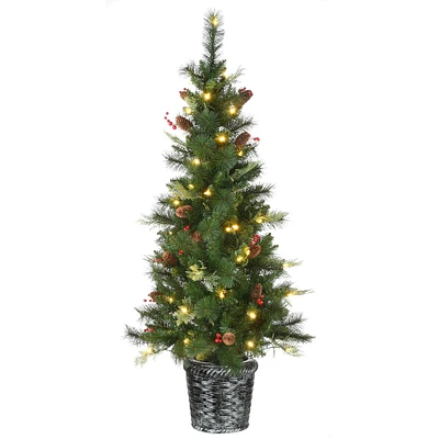 5ft. Pre-Lit Buzzard Pine Artificial Christmas Tree in Woven Planter, Warm White LED Lights