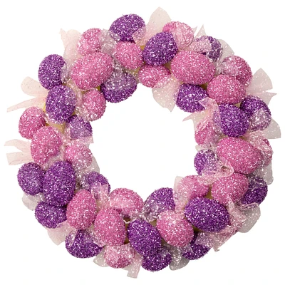 Glittered Pink and Purple Easter Egg Wreath 20" Unlit