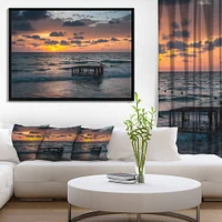 Designart - Tropical Beach with Empty Cage - Extra Large Seashore Canvas Art in Black Frame