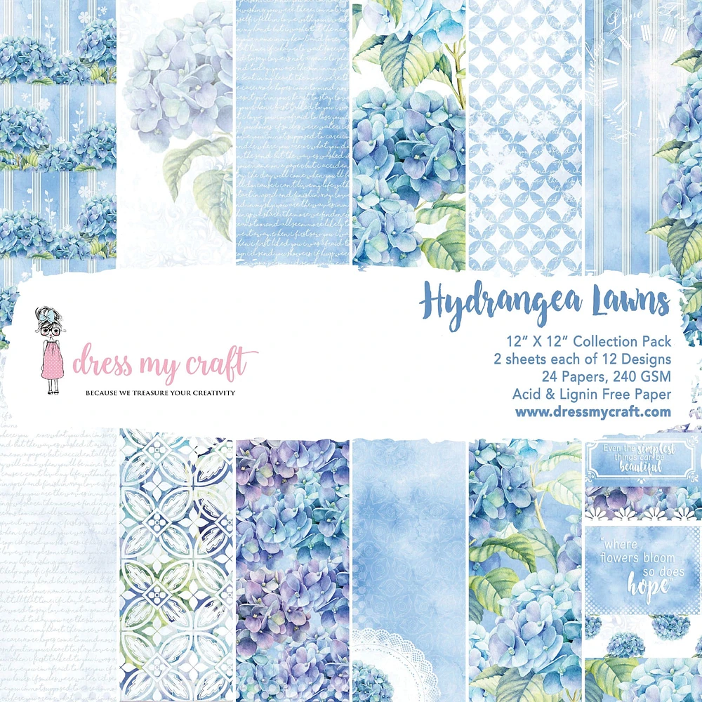 Dress My Craft Single-Sided Paper Pad 12"X12" 24/Pkg-Hydrangea Lawns, 12 Designs/2 Each