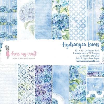 Dress My Craft Single-Sided Paper Pad 12"X12" 24/Pkg-Hydrangea Lawns, 12 Designs/2 Each