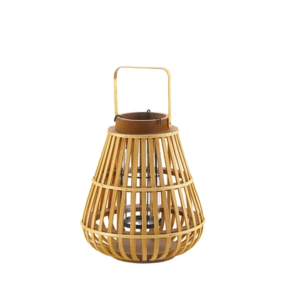 11" Slat Wood Candle Holder Lantern