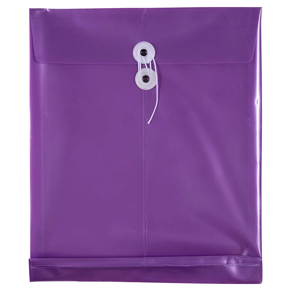 JAM Paper Purple Pearl Plastic Button & String Closure 9.75" x 11.75" Envelopes, 12ct.