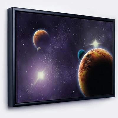 Designart - Planets in Deep Dark Space - Contemporary Canvas Artwork in Black Frame