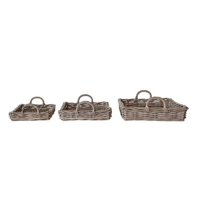 Natural Decorative Woven Rattan Trays with Handles