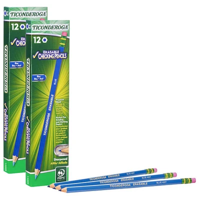 6 Packs: 2 Packs 12 ct. (144 total) Ticonderoga® Blue Erasable Checking Pencils™