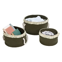 Honey Can Do Olive Nesting Cotton Rope Baskets with Fringe Set