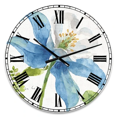 Designart 'Blue Columbine Wild Flower With Ferns Traditional Wall Clock