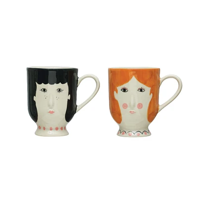 Painted Faces Stoneware Mug Set