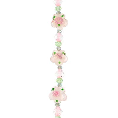 12 Pack: Pink & Green Lampwork Glass Flower Beads by Bead Landing™