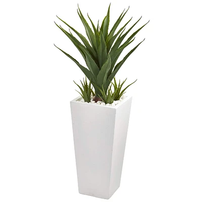 40" Spiky Agave Plant in White Planter