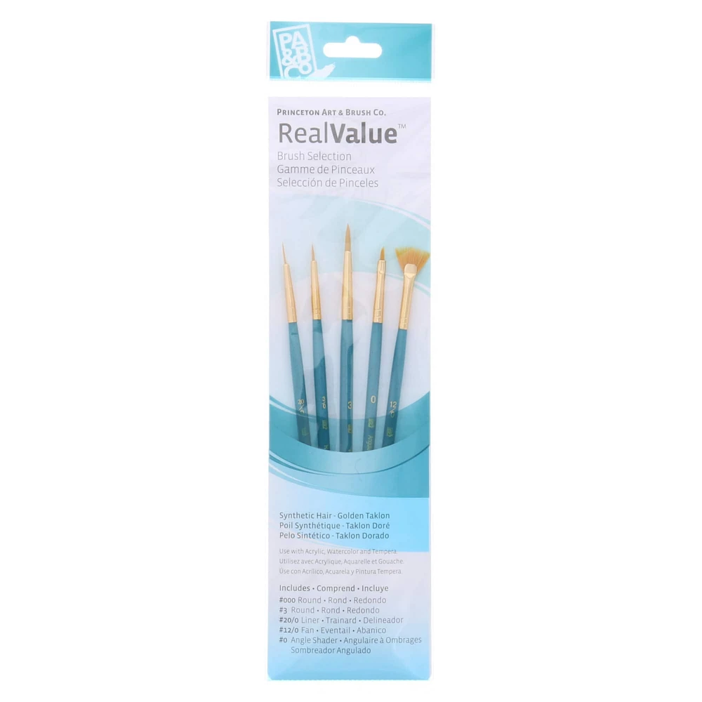 12 Packs: 5 ct. (60 total) Princeton™ RealValue™ Golden Taklon Brush Set