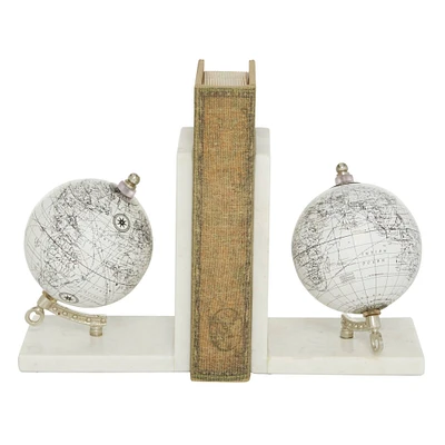 White Stone Contemporary Globe Bookends Set