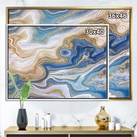 Designart - Ocean Blue Golden Jasper Agate II - Modern Canvas Wall Art Print in Black Frame